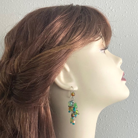 Vintage colorful glass art bead cluster earrings. - image 4