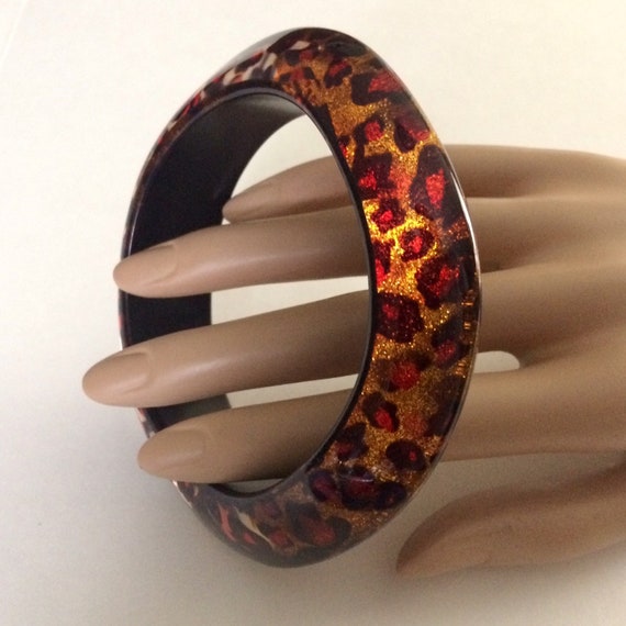 Vintage chunky red and gold glitter animal print … - image 2