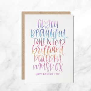 Tarjeta del día de Galentine, tarjeta del día de San Valentín, tarjeta de amigo, tarjeta de novia, tarjeta de cita de Leslie Knope, brillante y poderoso buey almizclero