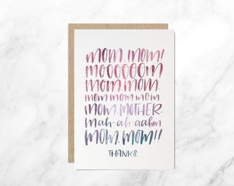 Mothers Day Card, Mom's Day Card, Mother's Day, Mom Mom Mom Card