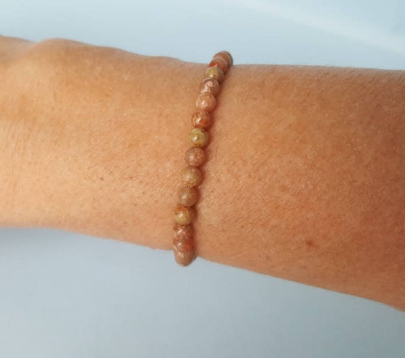 Natural PINK ORTHOCLASE very dainty bracelet 4mm stacking beaded bracelet High Vibration intention bracelet