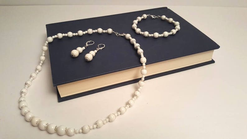 Crown chakra Sahasrara bracelet,earrings Natural WHITE TRIDACNA 3 pieces jewelry set: necklace Chakra healing