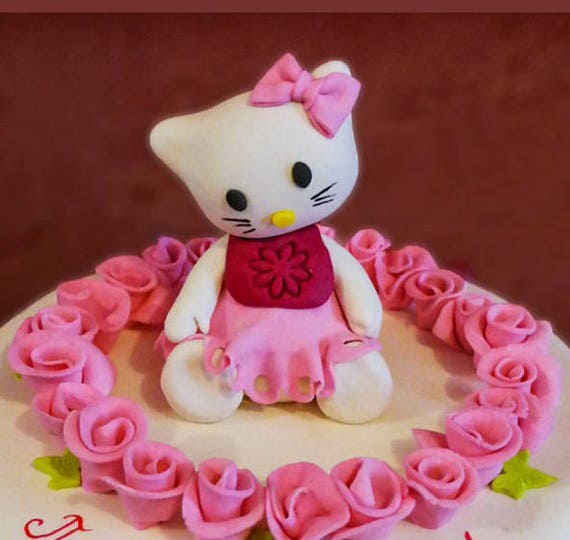 Hello Kitty Cake Topper Edible 3d With 25 Roses Etsy