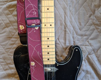 Ready to Ship! Hand Embroidered Floral Guitar Strap