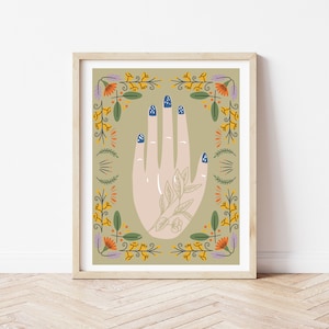 Hand Art Print, Hand Illustration, Girl, Illustration, Floral, Botanical, Colorful, Digital Download, Printable Art, Print From Home