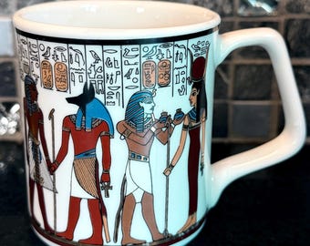 Vintage Sheeni Egyptian Coffee Mug Porcelain Hieroglyphics 1990s Made in Egypt