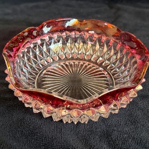 Vintage Indiana Glass Ruby Diamond Flash Diamond Point Bowl Cranberry Red