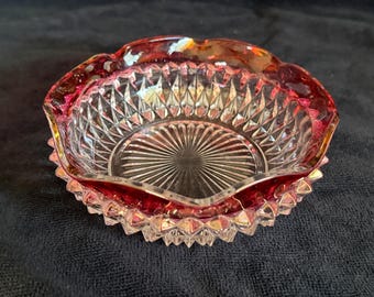 Vintage Indiana Glass Ruby Diamond Flash Diamond Point Bowl Cranberry Red