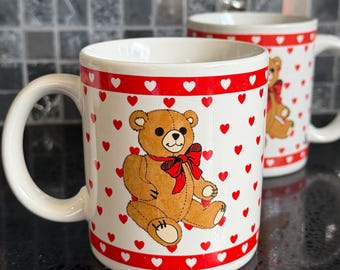 Vintage 1990s Teddy Bear Mug With Heart - 2 available!