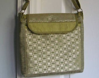 Fabric handbag - shoulder bag - crossbody - fabric purse - adjustable strap - handmade - multi-pocket - specialty fabrics - green purse