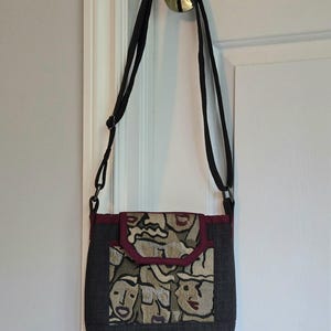 Crossbody purse - handmade - grey and multi print - fabric purse - shoulder bag - handbag - one of a kind