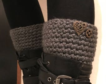 Grey Crochet Boot Cuffs w/ Steampunk Buttons