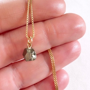 Dainty Pyrite Necklace Pyrite Pendant Necklace Gold Filled Figaro Chain Rustic Gemstone Jewelry Silver Crystal Charm Boho Style Necklace