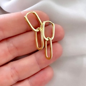 Gold Filled Oval Hoop Earrings Chunky Chain Earrings Large Paper Clip Chain Earrings Modern Links Earring Gifts Minimalist Link Chain Hoops