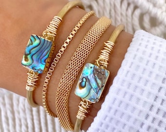 Abalone Bracelet Abalone Cuff Raw Brass Cuff Bracelet Abalone Shell Jewelry Rainbow Seashell Charm Bracelet Boho Chic Beachy Bracelet Gift