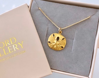 Gold Sand Dollar Necklace 14k Gold Filled Necklace Sand Dollar Medallion Coin Necklace Beachy Necklace Jewelry Rustic Seashell Necklace Gift