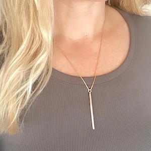 Gold necklace rectangle bar sales