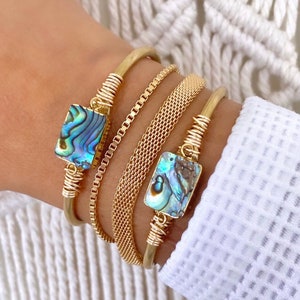 Abalone Bracelet Abalone Cuff Raw Brass Cuff Bracelet Abalone Shell Jewelry Rainbow Seashell Charm Bracelet Boho Chic Beachy Bracelet Gift