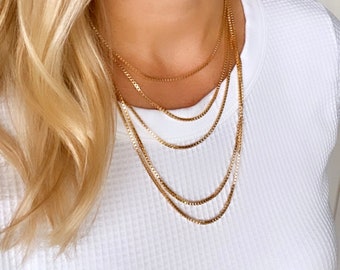 Thick Gold Filled Box Chain Necklace Layering Chains for Women Simple Minimalist Chains Wide Box Stacking Necklaces 16 to 24 inch Gift Idea