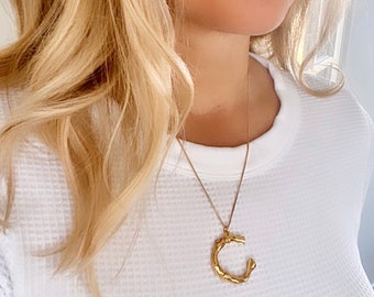 Chunky Letter Pendant Statement Necklace Customized Christmas Gift Minimalist Gold Filled Chain Large Initial Necklaces Bridal Party Gifts