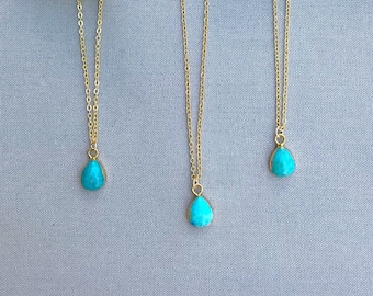 Raw Turquoise Necklace Minimalist Freeform Small Teardrop Turquoise Necklace Gold Filled Necklace Turquoise Pendant Charm Dainty Turquoise