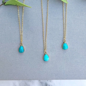 Raw Turquoise Necklace Minimalist Freeform Small Teardrop Turquoise Necklace Gold Filled Necklace Turquoise Pendant Charm Dainty Turquoise