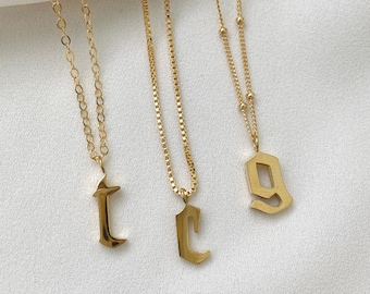 Gold Filled Letter Necklace Old English Initial Necklace Personalized Letter Charm Lower Case Script Gothic Letter Pendant Necklace Gift