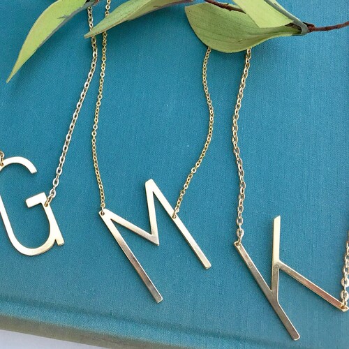 Gold Initial Necklace Letter K Alphabet Necklace Large K Etsy
