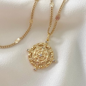 Gold Filled Medallion Necklace Gold Coin Layering Necklace World Traveler Gift Stacking Necklace Compass Pendant Necklace Wanderlust Jewelry