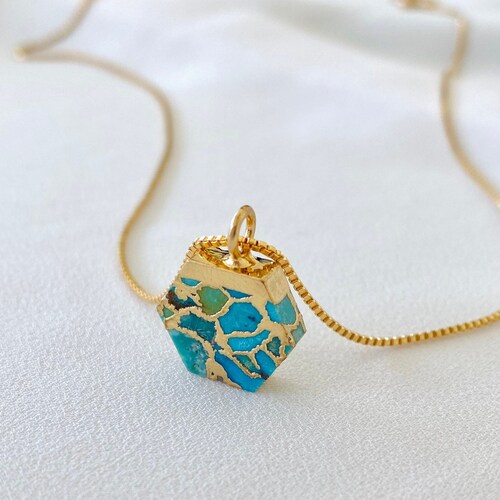 Hexagon Turquoise Necklace Mojave Turquoise Pendant December - Etsy