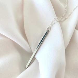 Silver Bar Necklace Long Vertical Bar Necklace Layering Necklace Sterling Silver Chain Rectangle Bar Pendant Necklace Simple Minimalist