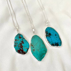 Raw Turquoise Necklace Rustic Freeform Turquoise Pendant Sterling ...