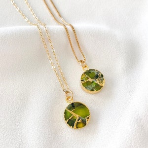Peridot Necklace Green Peridot Coin Pendant Necklace Green Crystal Medallion Girlfriend Gift August Birthstone Gold Filled Box Chain Gift