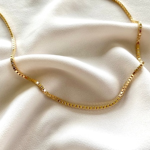 Simple Gold Filled Box Chain Necklace Chunky Box Necklace for Layering Minimalist Everyday Stacking Necklace Girlfriend Gifts Cube Necklace