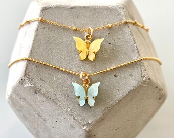 Pastel Butterfly Necklace Dainty Butterfly Pendant Peach Butterflies Charm Minimalist Gold Filled Necklace Girlfriend Christmas Gift Ideas