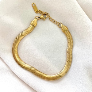 Gold Filled Snake Herringbone Bracelet Thick Snake Chain Bracelet Vintage Inspired Gold Bracelet 5mm Flat Chain Jewelry Boho Style Bracelets