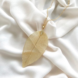 Gold Leaf Necklace Long 14k Gold Filled Necklace Long Layering Necklace Large Gold Leaf Pendant Necklace Minimalist Jewelry Boho Necklace image 1