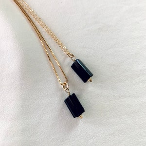 Dainty Black Tourmaline Necklace Gold Filled Box Chain Raw Black Tourmaline Pendant Necklace Tourmaline Bar Charm Black Gemstone Jewelry