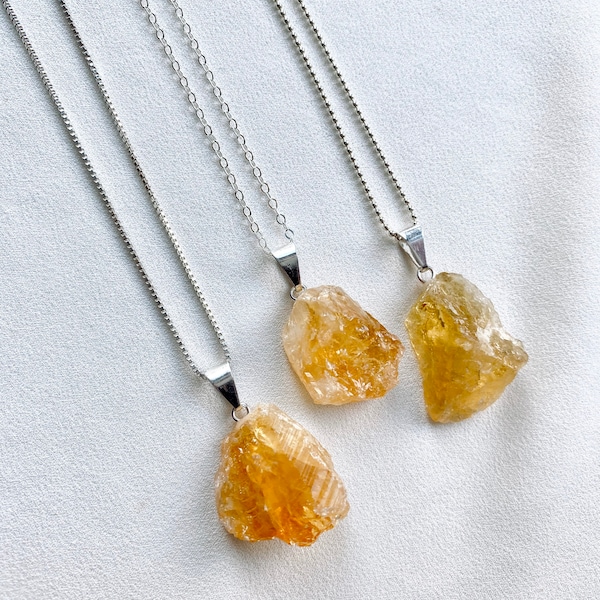 Chunky Citrine Necklace November Birthstone Jewelry Raw Citrine Pendant Sterling Silver Box Chain Yellow Crystal Charm Girlfriend Gift Ideas