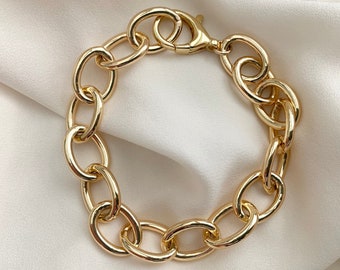 Thick Chunky Link Bracelet Gold Filled Charm Bracelet Minimalist Bracelets Stacking Jewelry Girlfriend Gift Boho Style Statement Jewelry