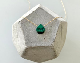 Malachite Necklace Dainty Raw Malachite Floating Pendant Necklace Green Gemstone Charm Necklace Gold Filled Sterling Silver Chain Gift Idea