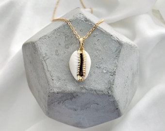 Cowrie Necklace Gold Cowrie Shell Necklace 24k Gold Dipped Cowrie 14k Gold Filled Seashell Pendant Boho Chic Gold Shell Charm Beachy Jewelry