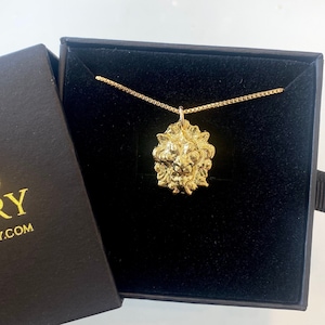 Gold Lion Necklace Gold Lion Head Medallion Pendant Vintage Style Jewelry Lions Head Medallion Gold Filled Paperclip Chain Lioness Necklace