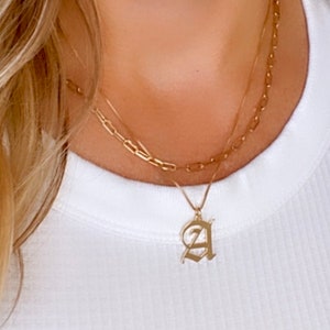 Old English Letter Necklace Gold Filled Initial Necklace Upper Case Script Gothic Letter Pendant Necklace Personalized Gift Bohemian Jewelry