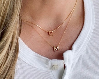 Gold Filled Initial Necklace Mini Letter Necklace Minimalist Gold Tiny Letter Charm Personalized Gift Waterproof Letter Custom Necklace