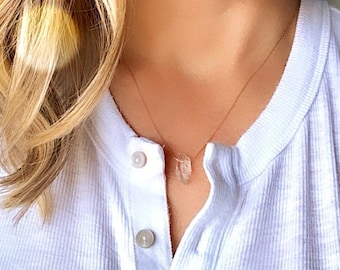 Dainty Crystal Necklace Crystal Quartz Pendant Necklace Gold Filled Chain Minimalist Crystal Charm Rose Gold Fill Necklace April Birthstone