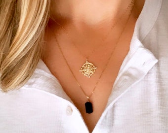 Raw Black Tourmaline Necklace Gold Filled Necklace Small Rustic Raw Tourmaline Necklace Mini Tourmaline Bar Black Gemstone Girlfriend Gift