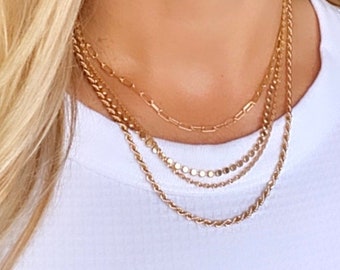 Gold Filled Layering Chain Necklaces for Women Minimalist Necklace Rope Chain Thick Paperclip Dot Chain Everyday Necklace Jewelry Gifts