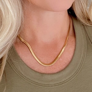 Gold Filled Snake Chain Necklace Thick Herringbone Necklace Vintage Inspired Gold Necklace Thick Flat Layering Chain Super Flexible Chain