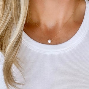 Everyday Pearl Necklace Simple Single Pearl Necklace Rose Gold Filled Jewelry Anniversary Gift Friendship Sorority Jewelry June Birthstone